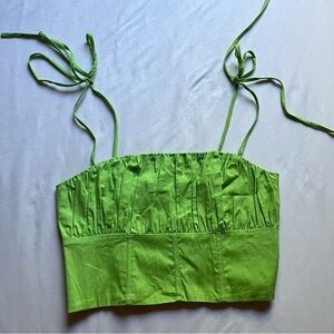 H:OURS green ruched back sleeveless cropped tank top